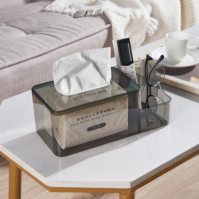 Caja de almacenamiento de tejido acrílico transparente empresa banco regalo caja de tejido de plástico caja de tejido de escritorio en stock al por mayor