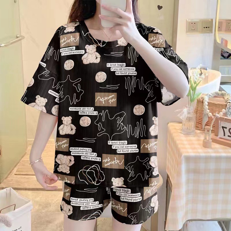 Pijamas para mujer verano suelto de manga corta delgada para niña traje de estudiante lindo casual de gran tamaño fábrica de servicio a domicilio al por mayor