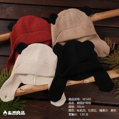 木然良品秋冬男女宝宝纯棉内衬帽子韩系熊猫护耳帽保暖帽M145L