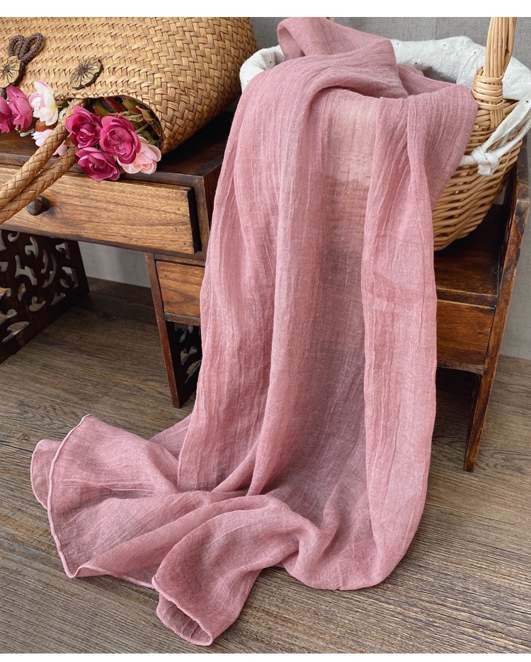 Sciarpa tinta unita in cotone e lino, sottile, da donna, in morbida seta, stile retrò, versatile, per primavera e autunno_voghion.com