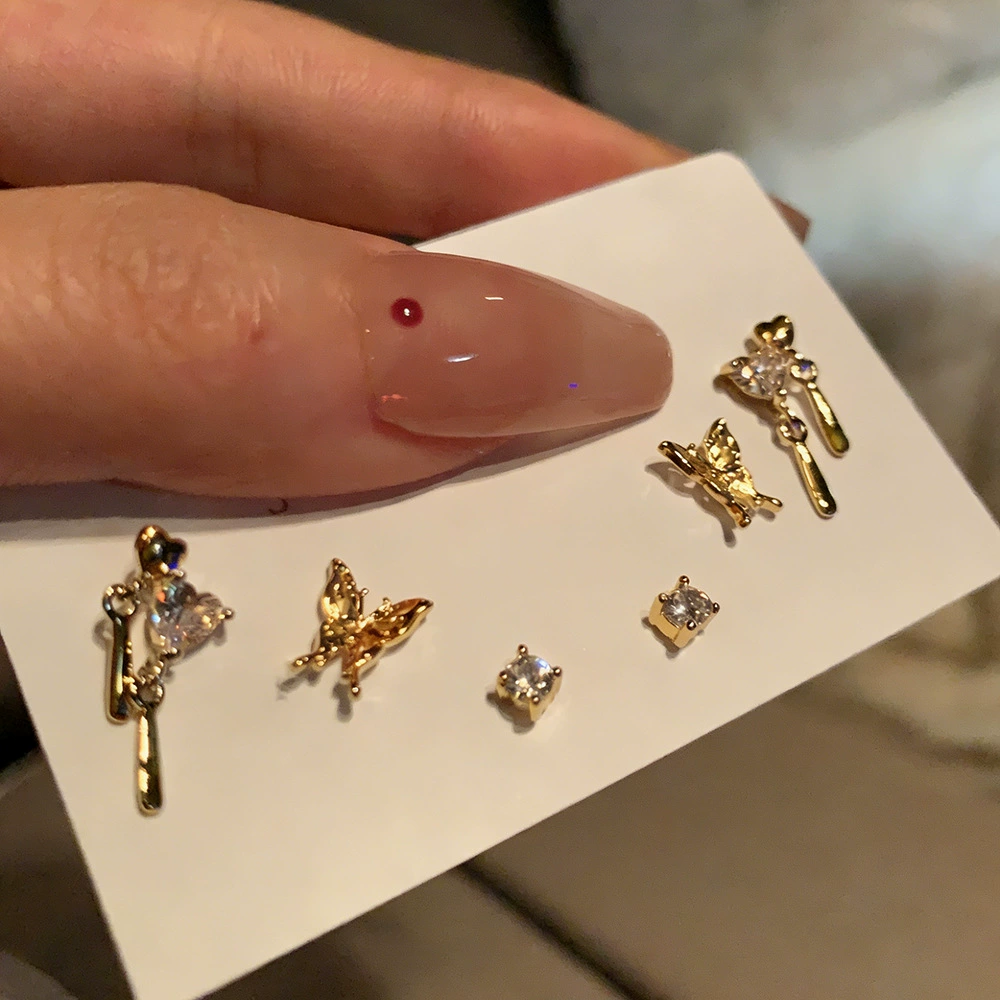 Earrings set 6-piece, European style simple elegant, metal fashion studs and dangles
