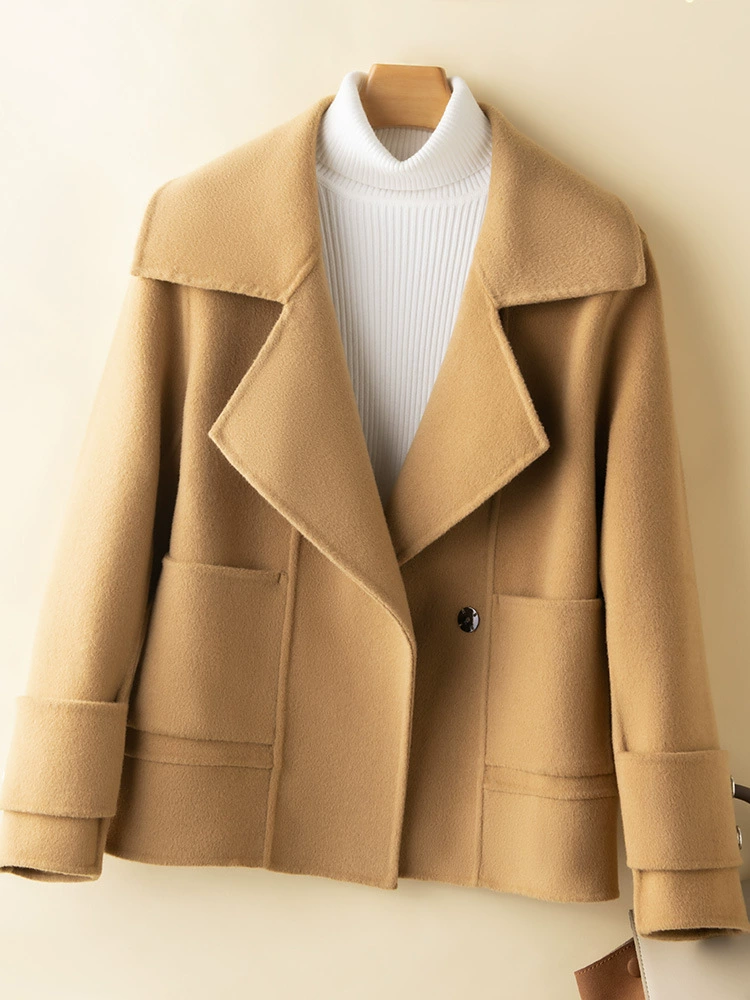 Демисезонное женское пальто с двусторонним окрашиванием, slim-fit, для тинейджеров, черное/бежевое/кэмэл