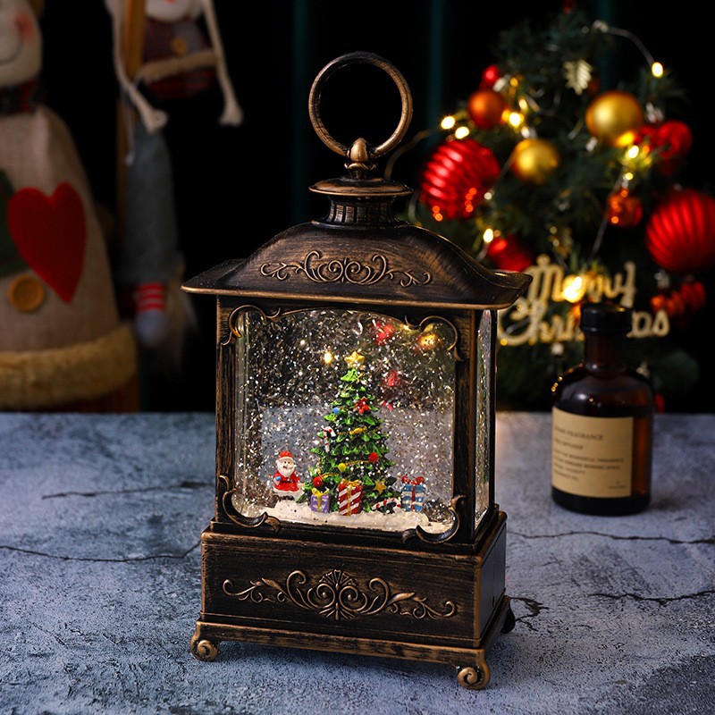 Decoraciones navideñas, linternas navideñas, luces de Santa Claus, luces de agua, bandas luminosas de música retro, adornos luminosos de escritorio