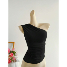 W 60195 Metal buckle backless pleated top ������¶����������