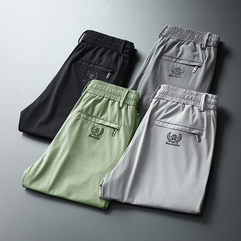 Herren-Hose aus Eisseide, einfarbig, mittlere Taille, lockere, atmungsaktive Freizeithose mit geradem Bein, dünne, schnell trocknende Sporthose_voghion.com