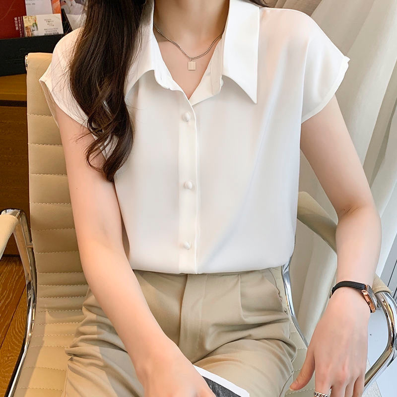 ニッチなデザインの女性用シャツ 2025 夏の新しい気質スリムシフォン半袖トッププロフェッショナルシャツ薄手|undefined