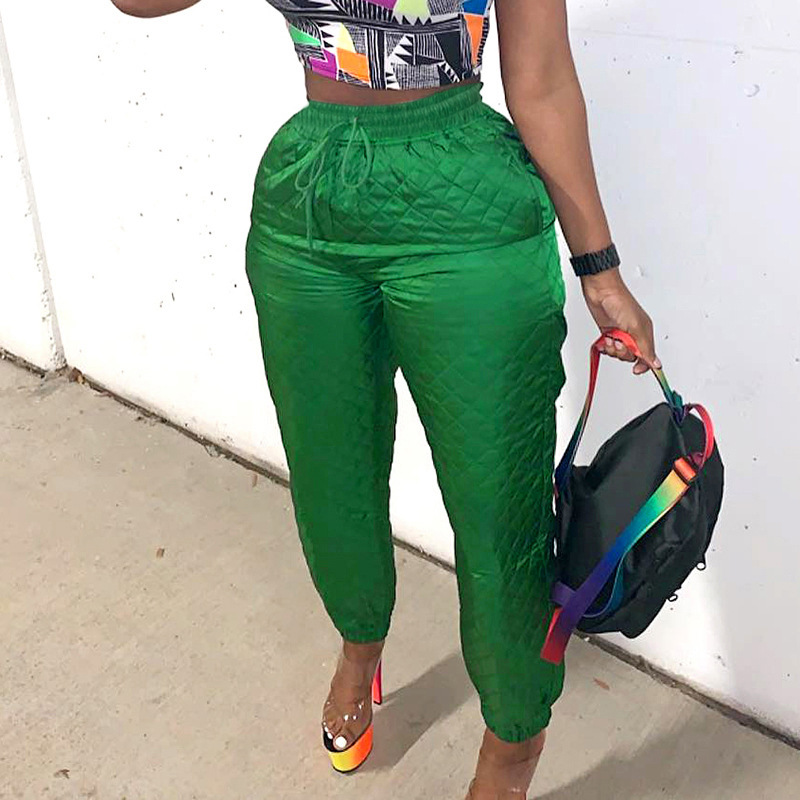 Vêtements pour femmes automne et hiver nouvelle couleur unie maille taille haute cravate jambe coton pantalon pantalons décontractés pour femmes_voghion.com