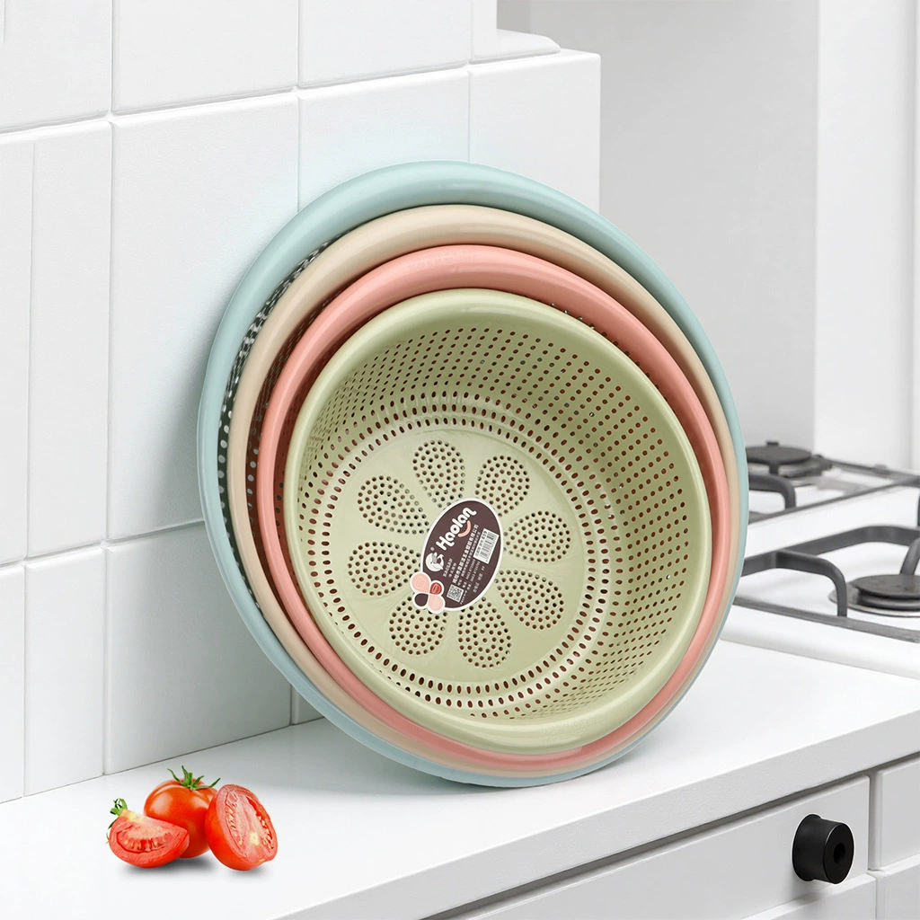 Kitchen thickened plastic tableware, fruit, vegetable and drain basket three-piece set single layer supplies complete kitchen drain basket