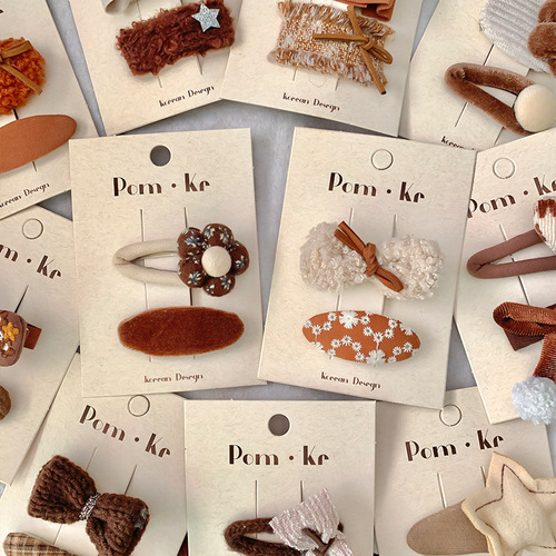 New Autumn/Winter Milk Coffee Color Children's Hair Clip Korean Style Bow Love Flower Fabric Hair Clip with Fringe Edge