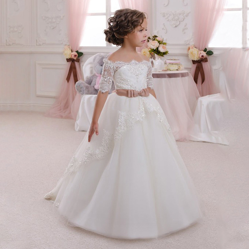Amazon AliExpress ropa de los niños europeos y americanos Comercio exterior arco diamante bola niña vestido boda niña princesa