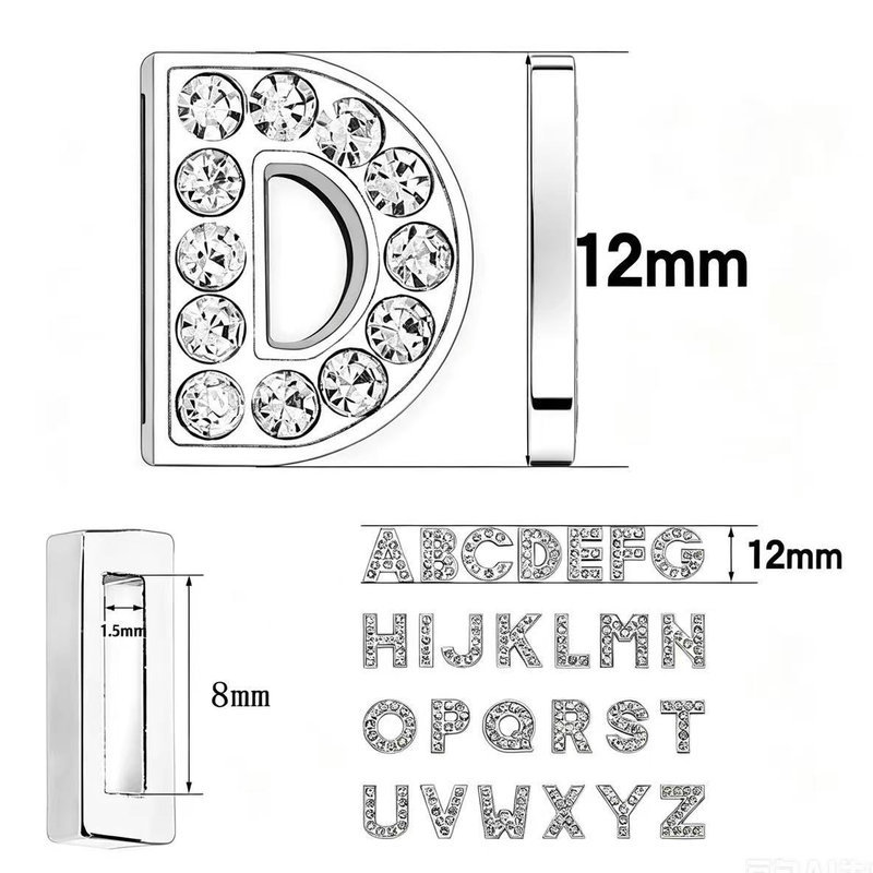 Alloy 26 English Letter Accessories Pendant with Diamond-Encrusted Letters, Silver Letter Bracelet, Clothing Diy, Cross-Border Amazon