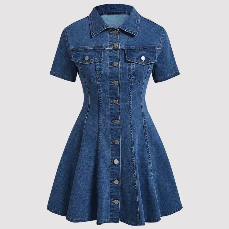 Women's Clothing Women's Denim Short Sleeved Cardigan Dress European American Fashion For Formal & Casual For Women_ecoleips.com
