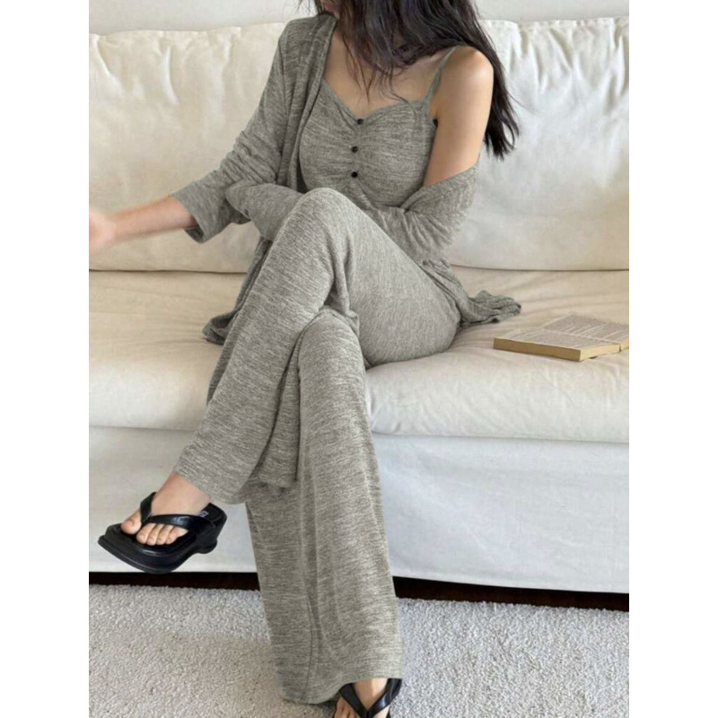 Miss Floral Gauze's casual and relaxed fairy-style home pants set, suitable for wearing outside, pajamas, wide-leg home sportswear three-piece set Miss Floral Gauze's casual and relaxed fairy-style home pants set, suitable for wearing outside, pajamas, wide-leg home sportswear three-piece set