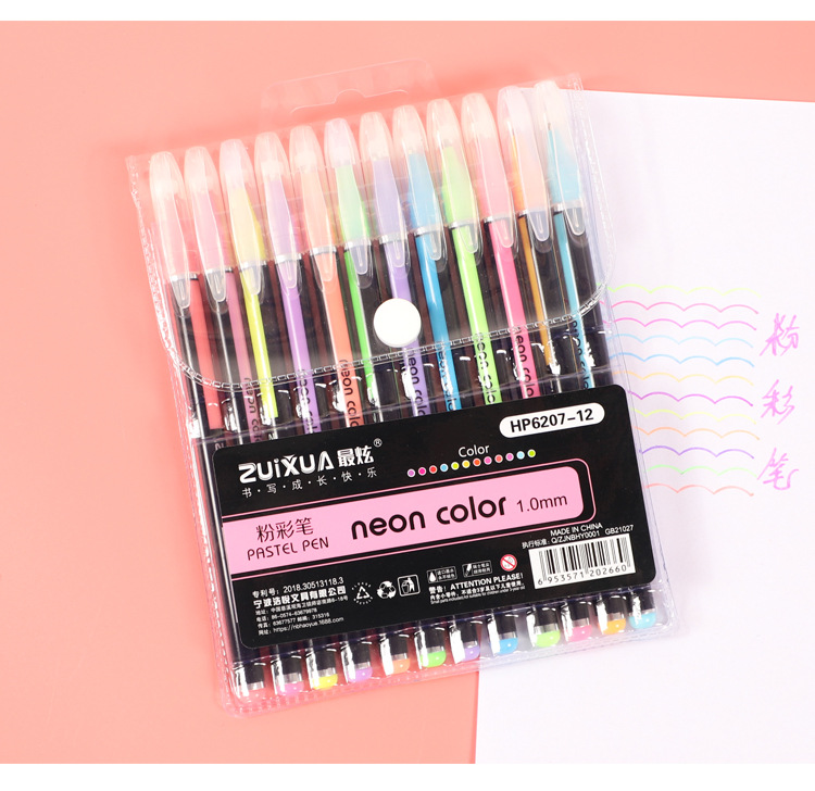 Solid Color Pattern Creative Crayon Glitter Fluorescent Pen Rainbow Pen Set
