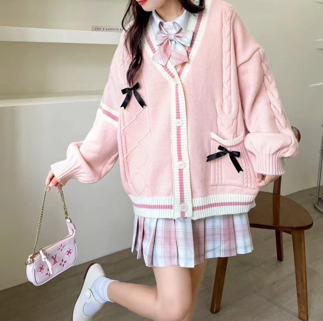 毛衣女秋冬新款日系甜美针织毛衣开衫长袖宽松配衬衫软妹外套