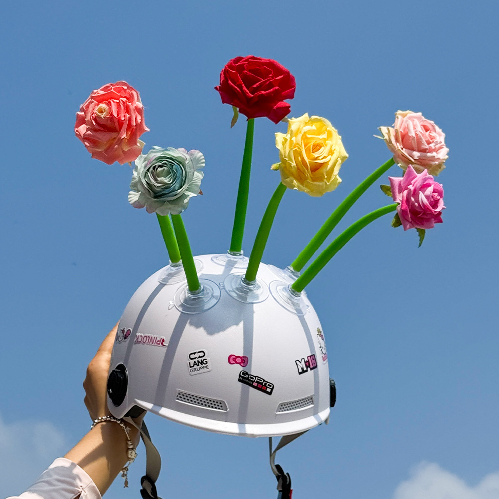 Helmet decoration rose flower, artificial flower cute suction cup sunflower, universal for motorcycle and electric scooter helmets