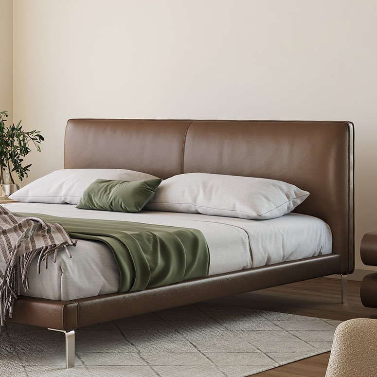 Cama de Cuero genuino moderno minimalista primera capa de piel de vaca cama doble 1,8 m Italiano minimalista retro diseñador de la cama de cuero genuino