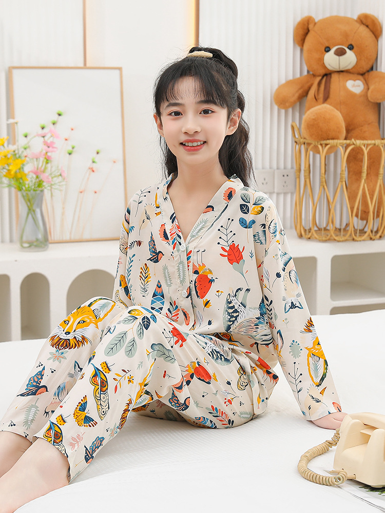 睡衣长袖棉绸空调服服装夏一家四口宝宝亲子装薄款童儿童棉纱睡衣