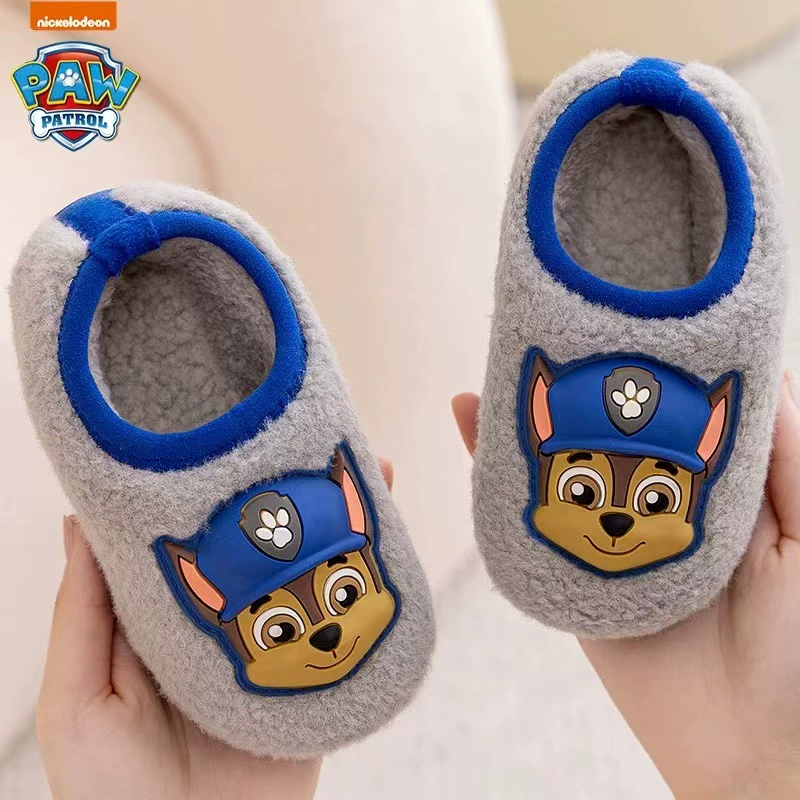 Детская хлопковая обувь «Щенячий патруль», новинка 2024, зимняя домашняя сумка, противоскользящие хлопковые тапочки на каблуке, меховые тапочки для мальчиков и девочек