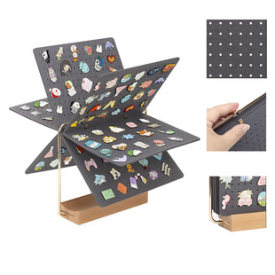 Felt Brooch Storage Hole Board Display Stand 6-Page Felt Storage Desktop Display Stand Wooden Base Bracket