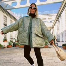 现货欧美外贸跨境亚马逊冬季新款棉服上衣宽松长袖口袋棉服女装