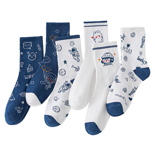 Basketball socks foreign trade cotton socks wholesale Japanese student mid-calf socks spring and autumn women's cartoon stockings white socks