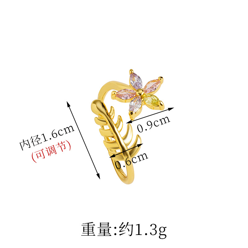 Nuevos anillos de zircon de flores de cinco colores de arena de oro simple y versátil nicho femenino accesorios de lujo ligeros fabricantes de joyería al por mayor