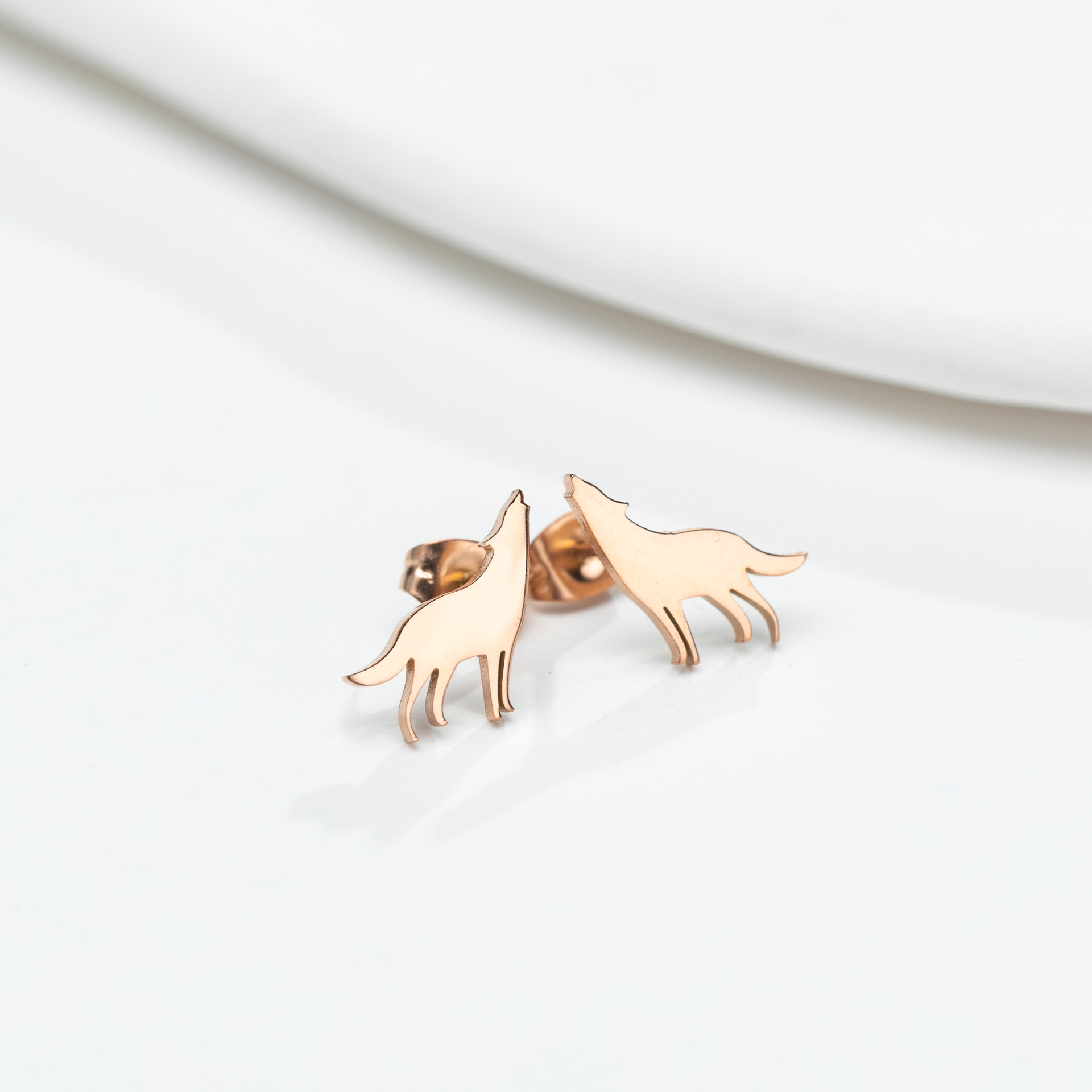 Cute Wolf Titanium Steel Ear Studs Plating No Inlaid Stainless Steel Earrings