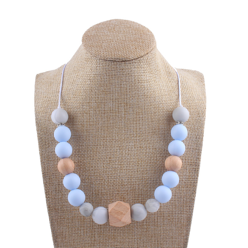 Nueva silicona molar mordedor collar creativo DIY madera de haya grande octogonal collar colgante cadena de la clavícula