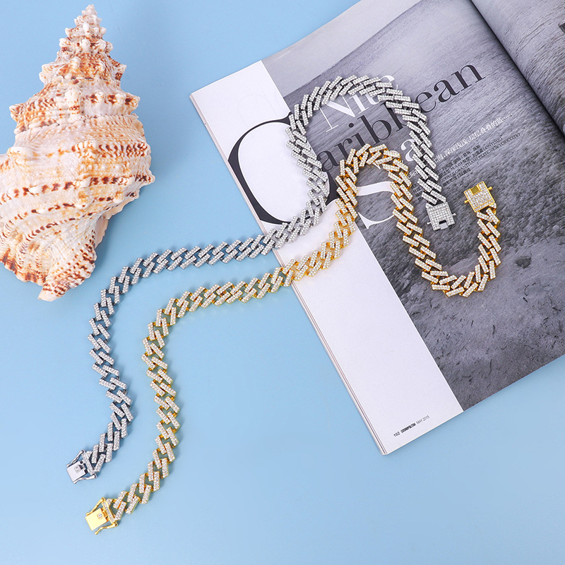 Hot selling diamond shaped chain 15MM cast single grain assembly unisex hip-hop Cuban necklace_voghion.com