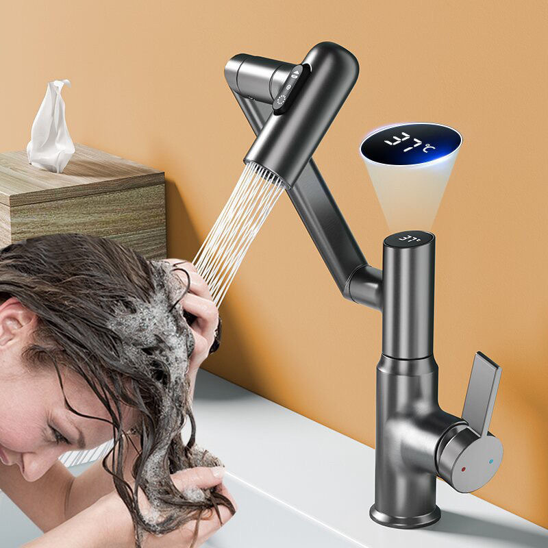 Grifo con Pantalla Digital Giratorio de Acero Inoxidable Mezclador de Agua para Lavabo
