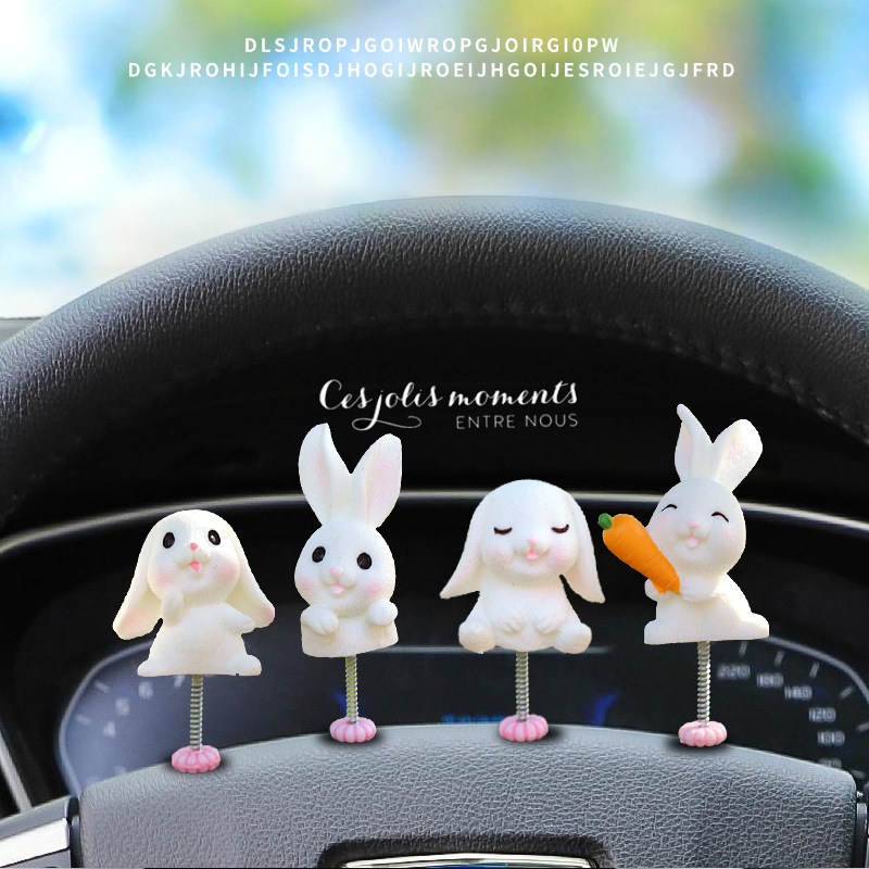 Adornos de coche, tablero de instrumentos de control central de conejito, decoración de coche, muñeca que sacude la cabeza, accesorios de coche de dibujos animados lindos