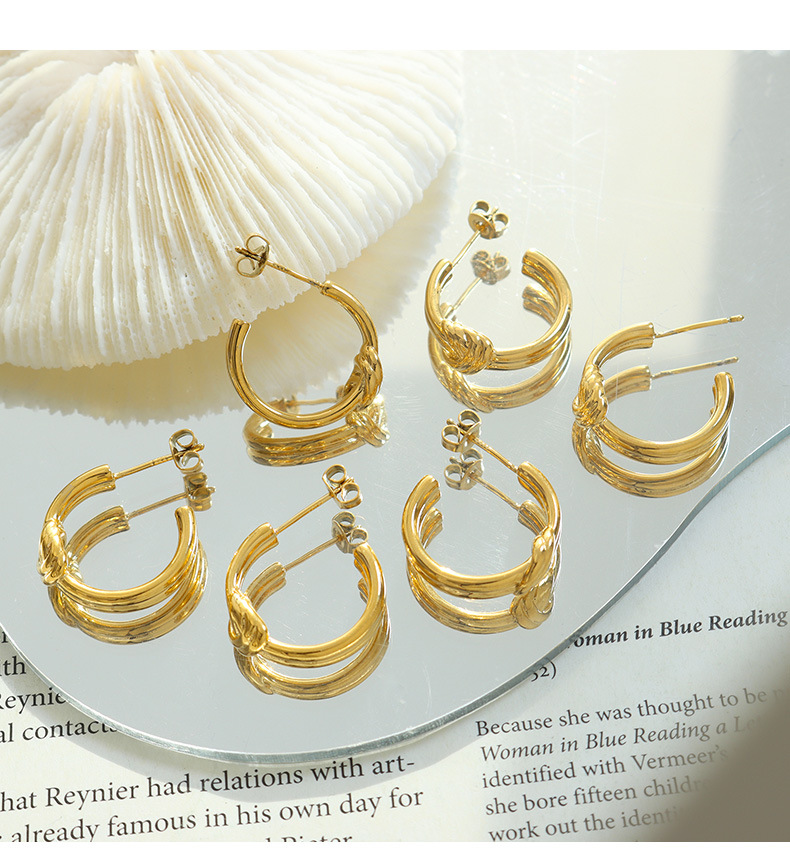 Fashion C Shape Stripe Plating Titanium Steel Earrings display picture 3