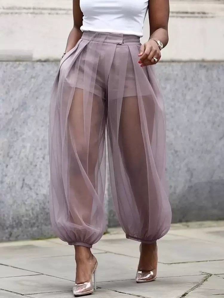 Elegant Ladylike Style Two-Piece Embroidered Suit with See-Through Chiffon Wide-Leg Pants 2026 New Summer Women's Clothing