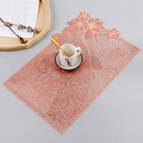 Cross-border new PVC hollow rectangular Western dining mat, household flower anti-slip heat insulation coaster, cross-border wholesale