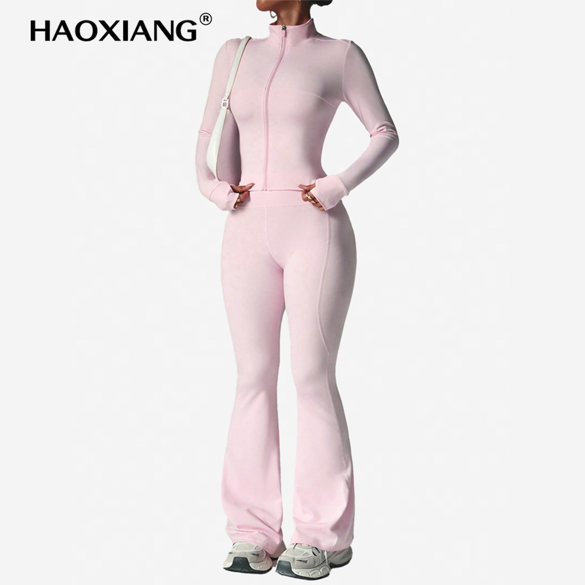 Cross-Border Zipper Nude Yoga Suit Set Stand-Up Collar Tight High-Waist Fitness Suit Women's Sports Yoga Suit Two-Piece Set