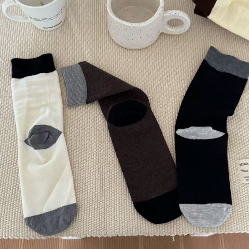 Simple Color-Blocking Solid Color Warm-Toned Macaron Wool Korean-Style Slouch Socks