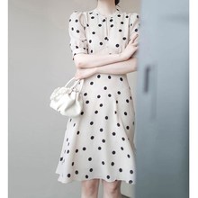 2023新款夏季法式轻奢设计感御姐风名媛气质显瘦小个子波点连衣裙