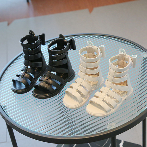 Children's Roman Shoes 2024 Summer New Fashion Han Version Girl Princess Bowknot High Top Sandals