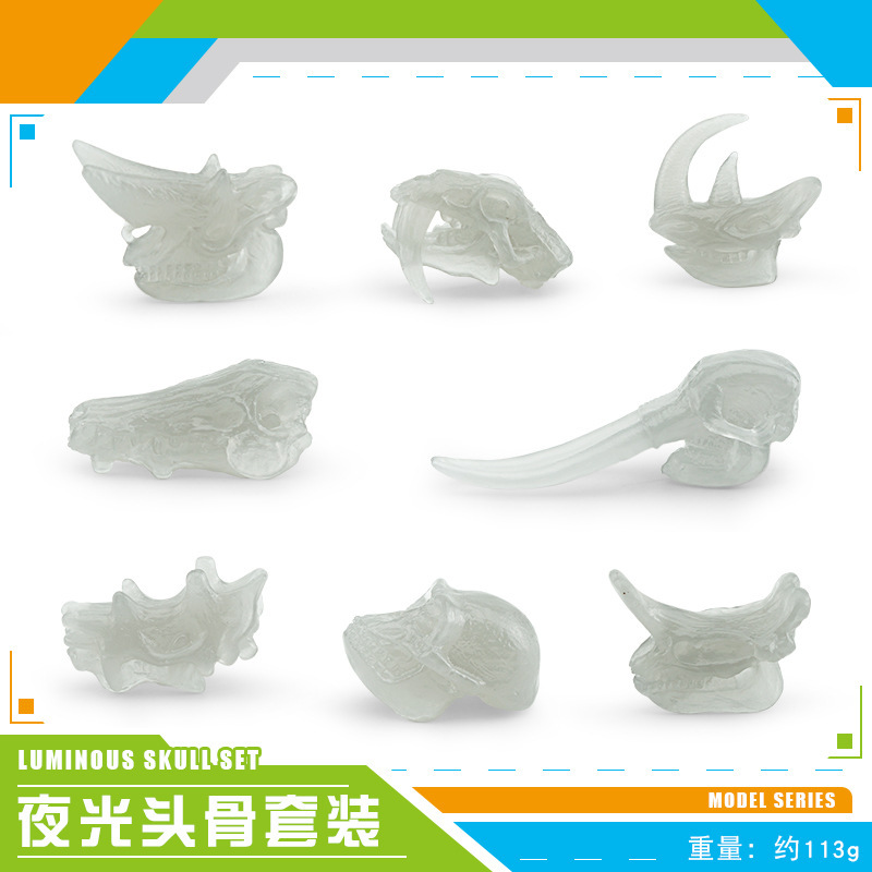 Transfronterizos de venta caliente simulación sólida modelo de cráneo de dinosaurio estático T. rex Velociraptor esqueleto arqueológico juguetes para niños