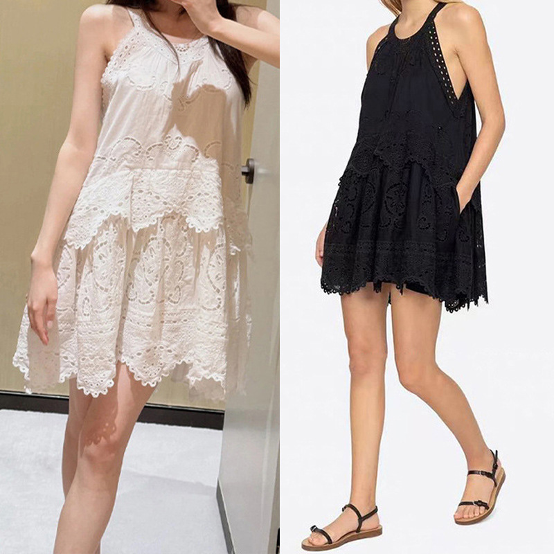 French Niche 2025 Summer Fashion Halterneck Cut Out Layered Ruffle Hem Eyelet Short Dress 25450
