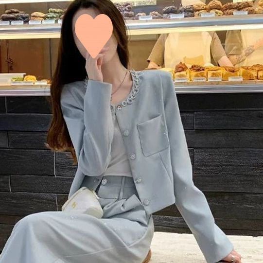 早秋穿搭一整套女装职业小香风减龄气质网红炸街阔腿裤两件套显瘦|undefined