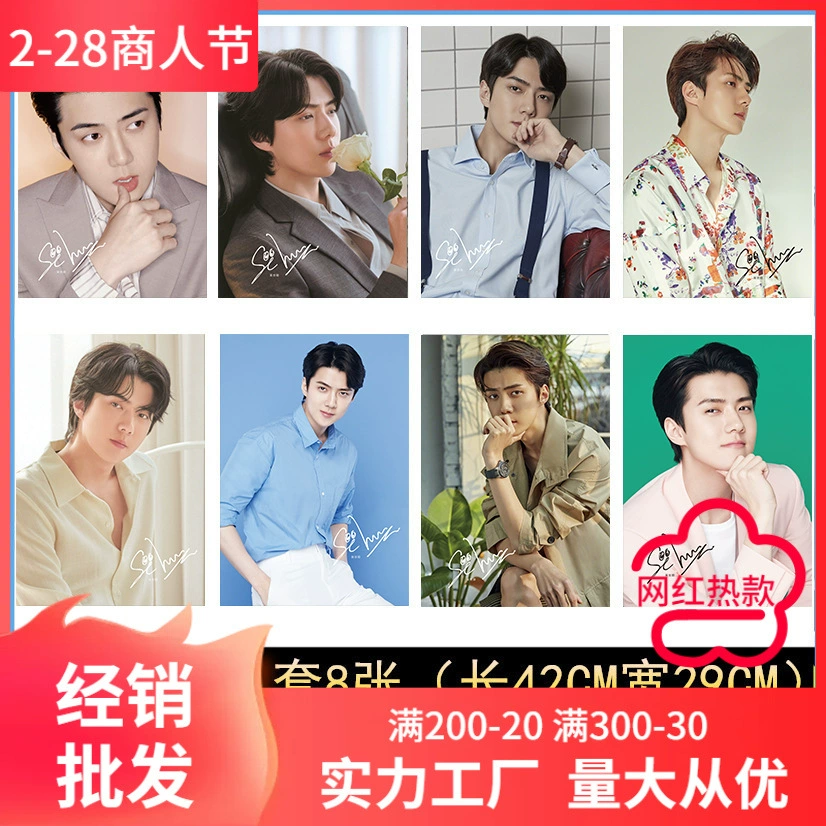 [EXO吴世勋海报挂画批发 明星写真海报中小学生宿舍墙纸壁画1套8张]