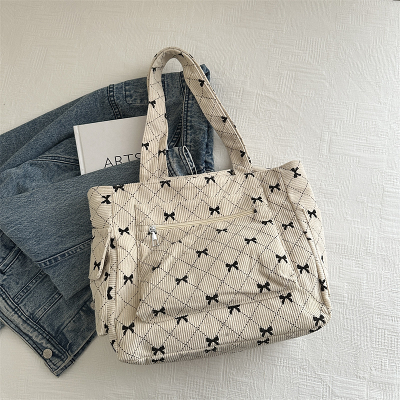 Bolso Tote de pana de moda coreana 2024 verano nuevo estilo bolso de hombro con estampado de diamantes mochila de cercanías con lazo