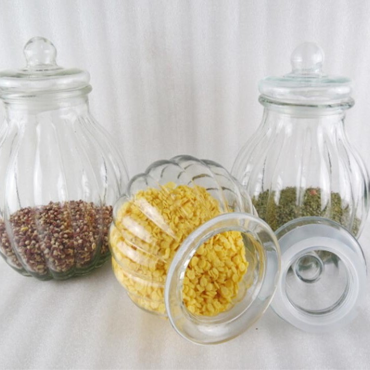 厂家直销5斤 8斤 10斤条纹南瓜密封玻璃罐泡菜坛子杂粮储物收纳罐