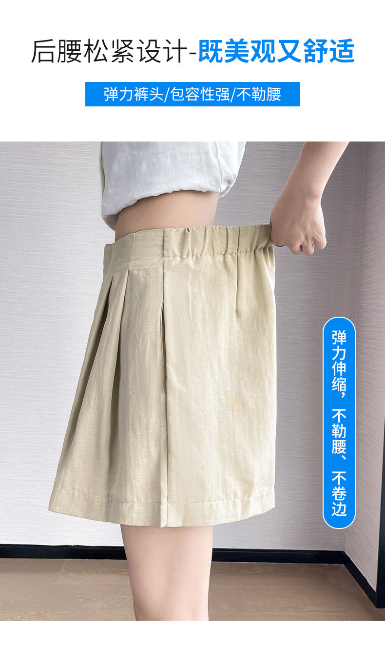 Quần short nữ vải lanh cạp cao ống rộng dáng suông mùa hè — màu đen chi tiết 9