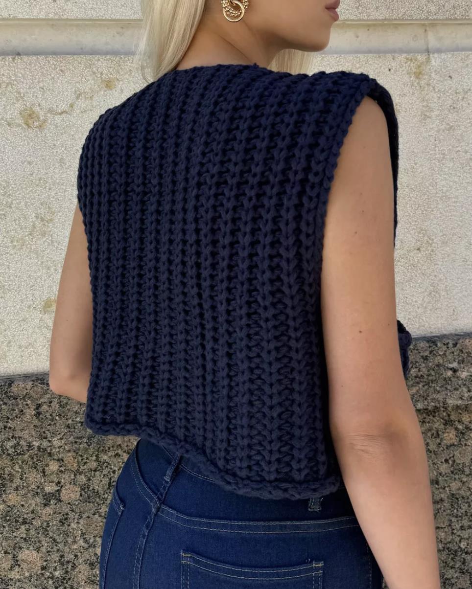 Trui dames 2024 herfst en winter nieuw product V-hals zak dikke naald mouwloos vest gebreid vest dames_voghion.com