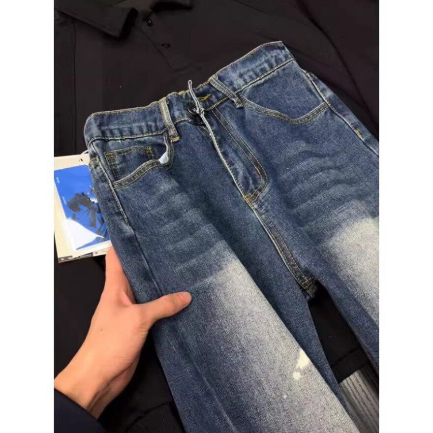 Men's Washed Black Straight Leg Jeans With Paint Splatter Print_voghion.com