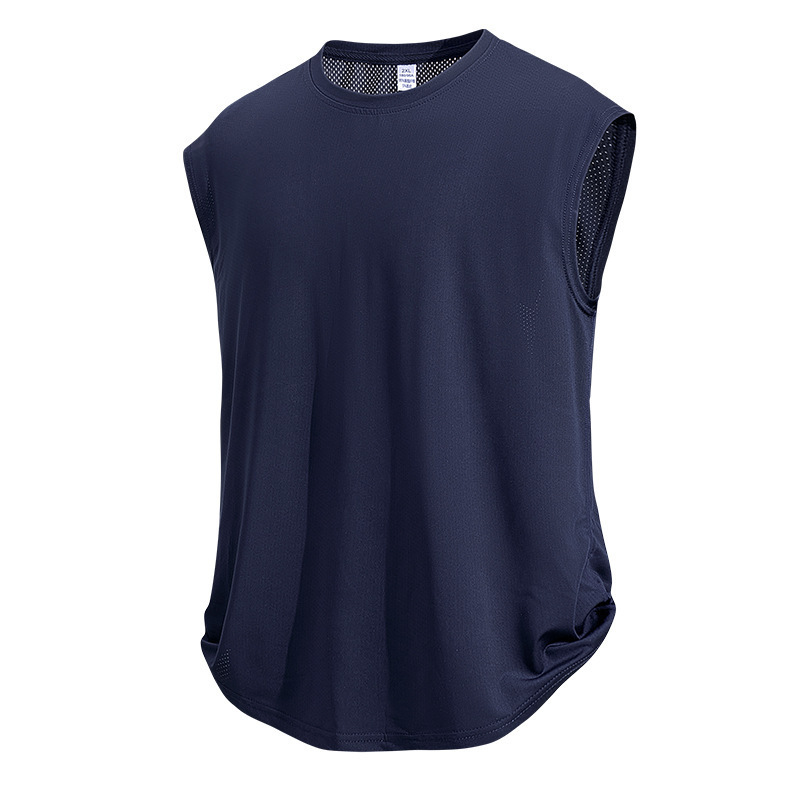 アイスシルクベストメンズ夏薄型通気性フィットネスランニングノースリーブ Tシャツトレーニング服ベストスポーツアンダーシャツ|undefined