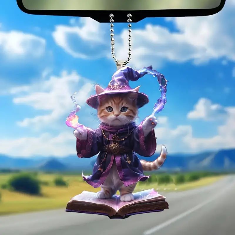 Creativo nuevo mago gatos fiestas colgante acrílico plano transfronterizo coche colgante llavero colgante image 4